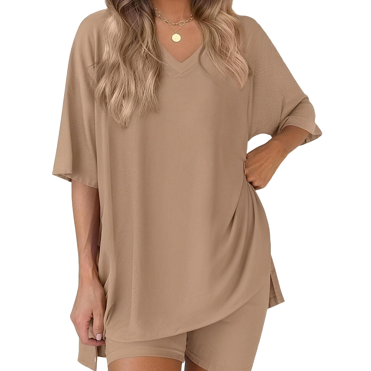 ✨ Women's Summer Lounge Set | Oversized Tee & Biker Shorts Set