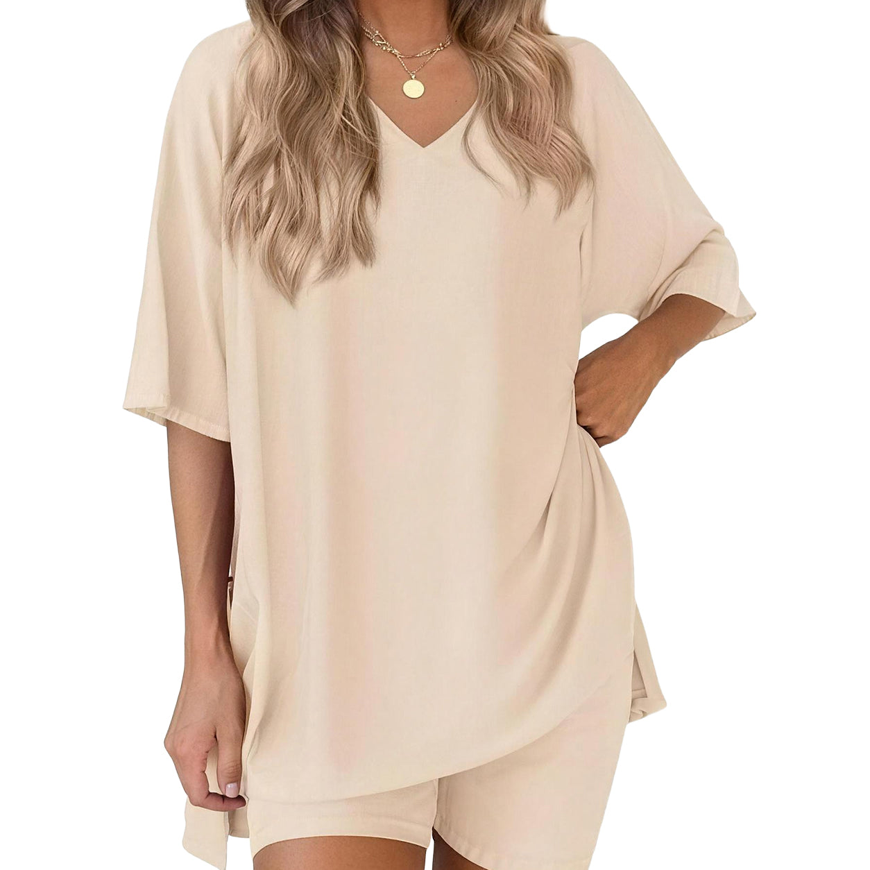 ✨ Women's Summer Lounge Set | Oversized Tee & Biker Shorts Set