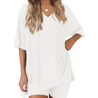 ✨ Women's Summer Lounge Set | Oversized Tee & Biker Shorts Set