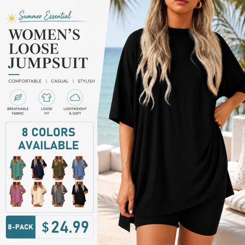 ✨ Women's Summer Lounge Set | Oversized Tee & Biker Shorts Set